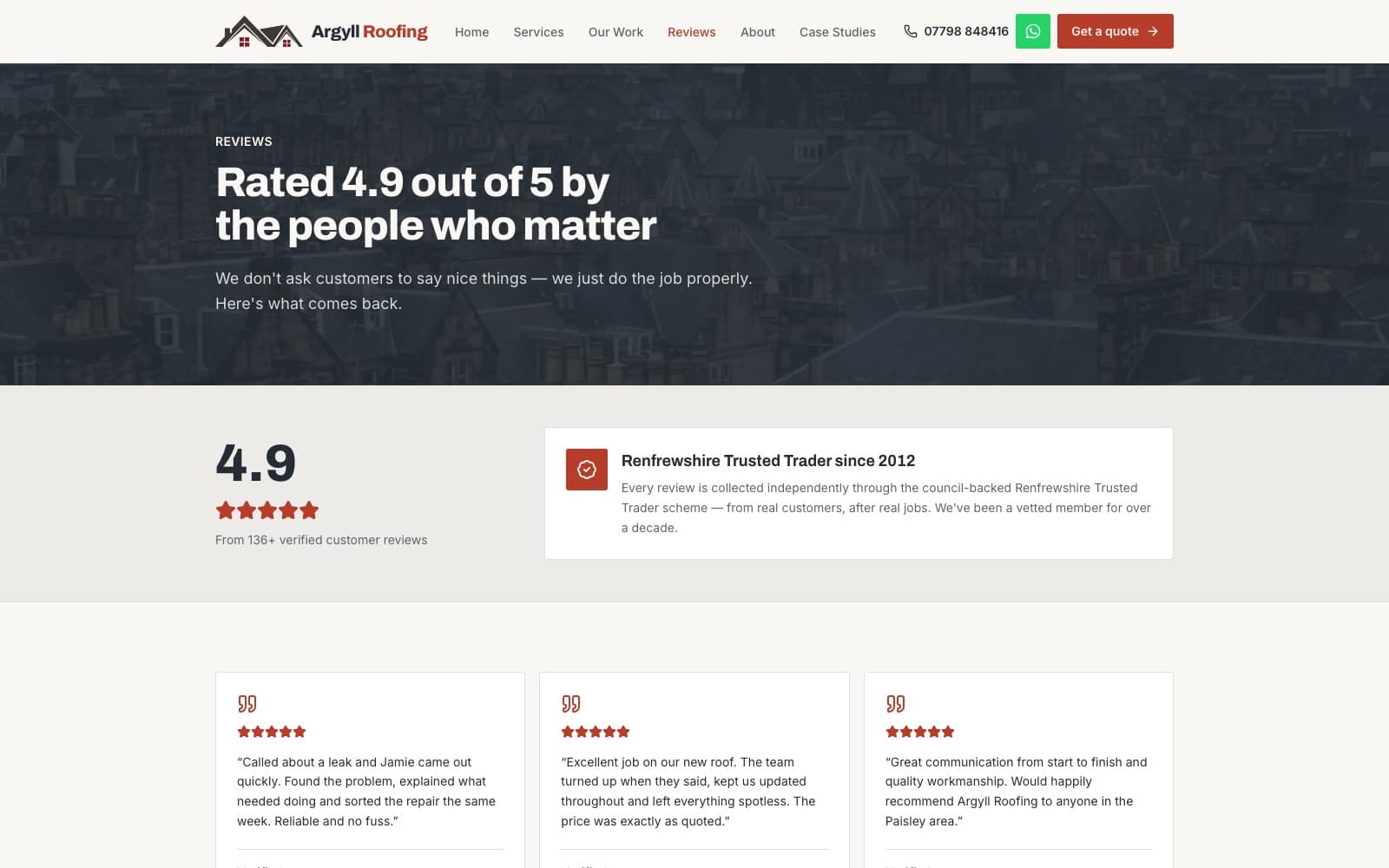 Reviews page with Trusted Trader reviews