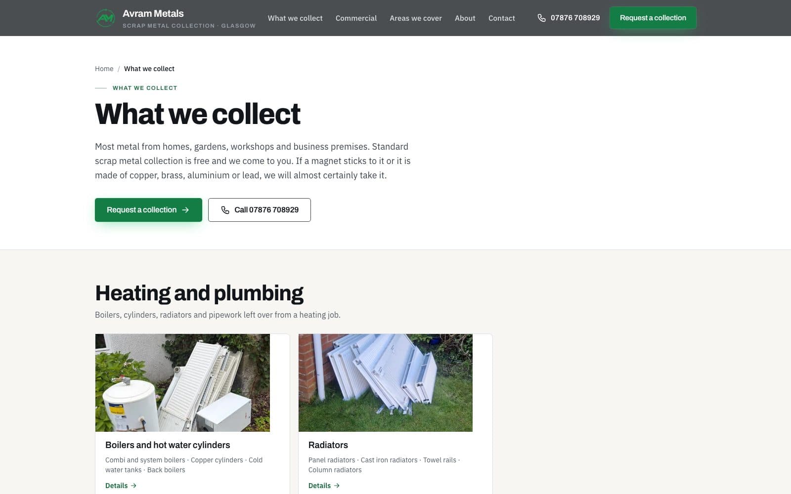 What we collect page listing item categories