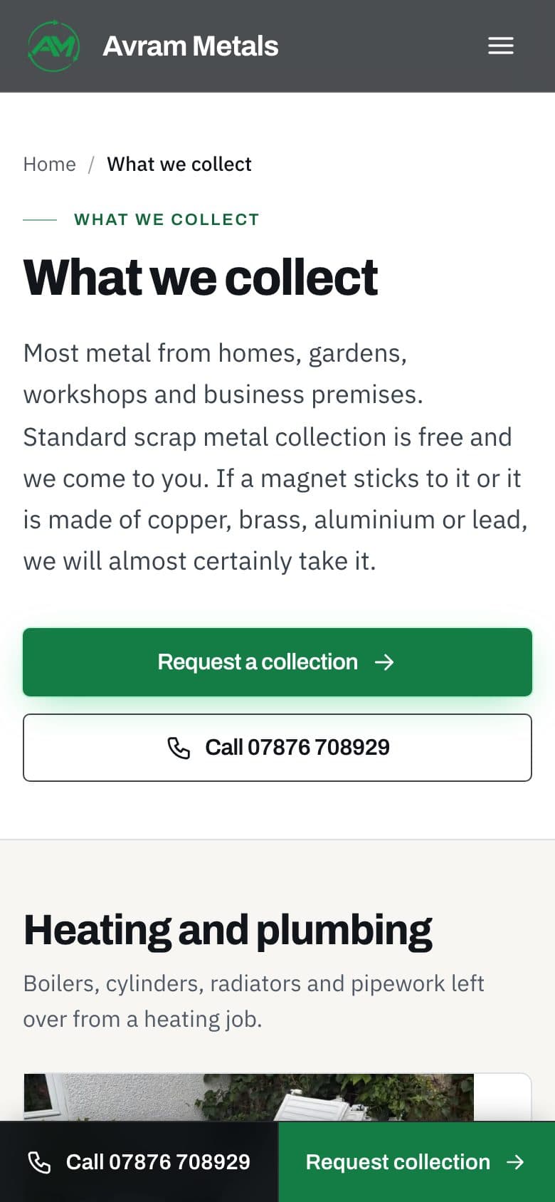 What we collect page on a phone