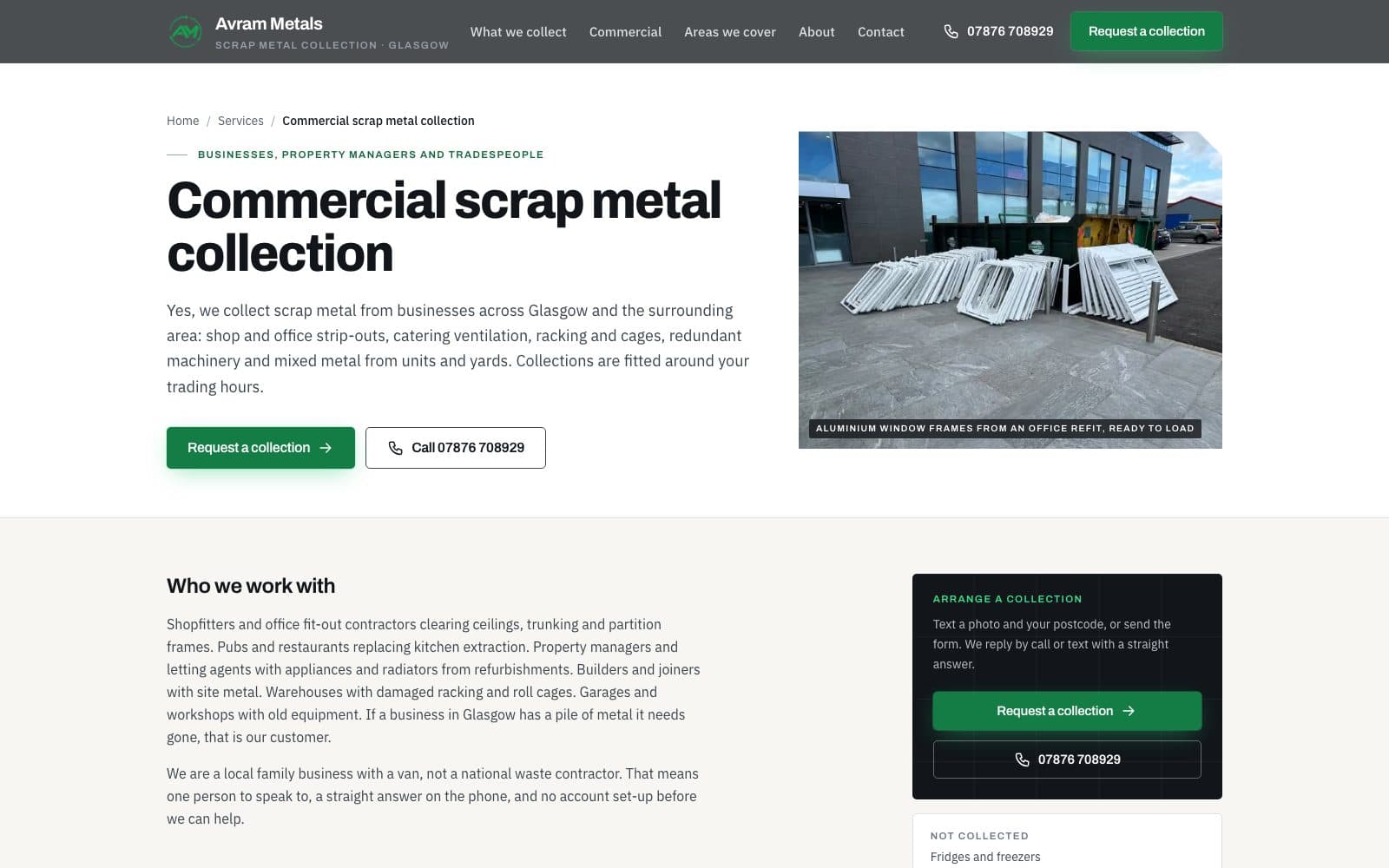 Commercial scrap metal collection page