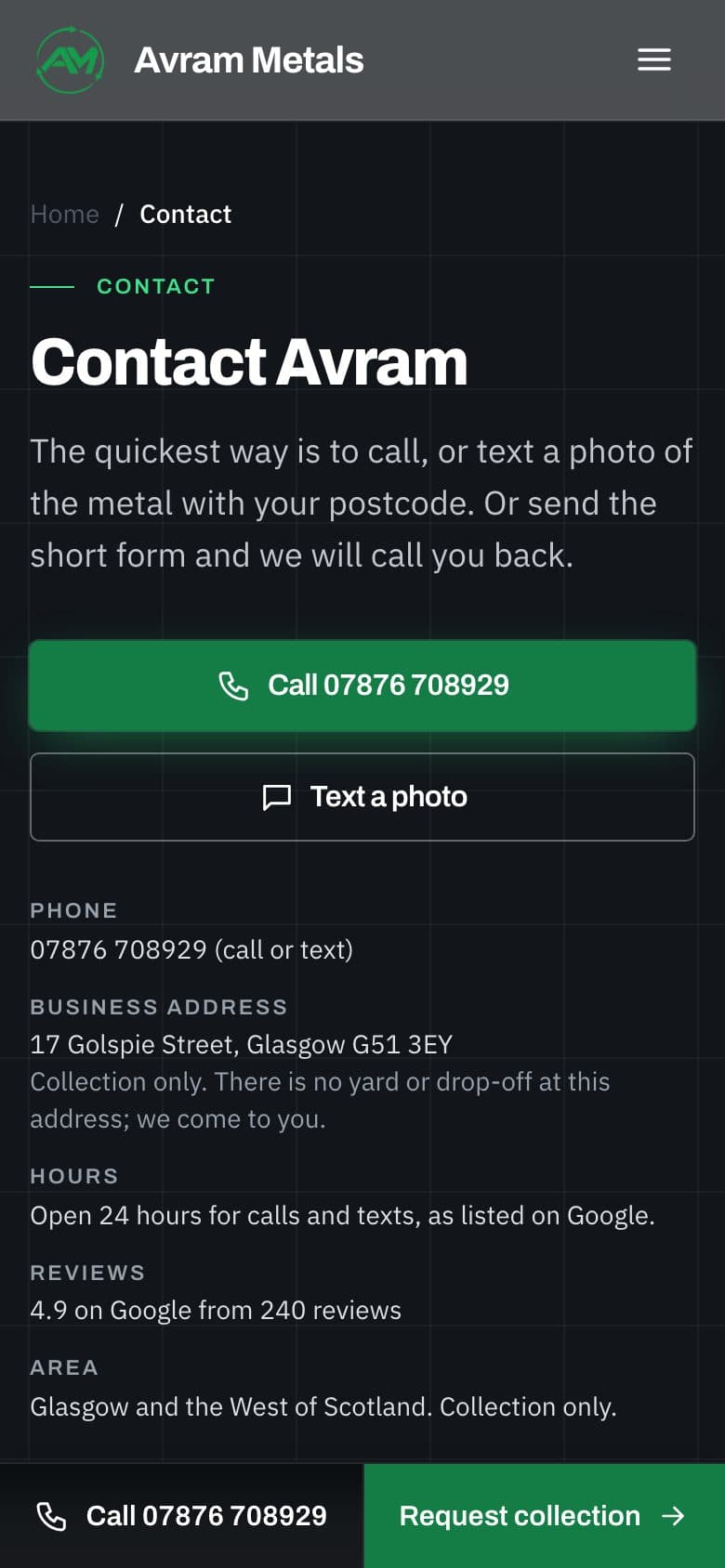 Collection request form on a phone