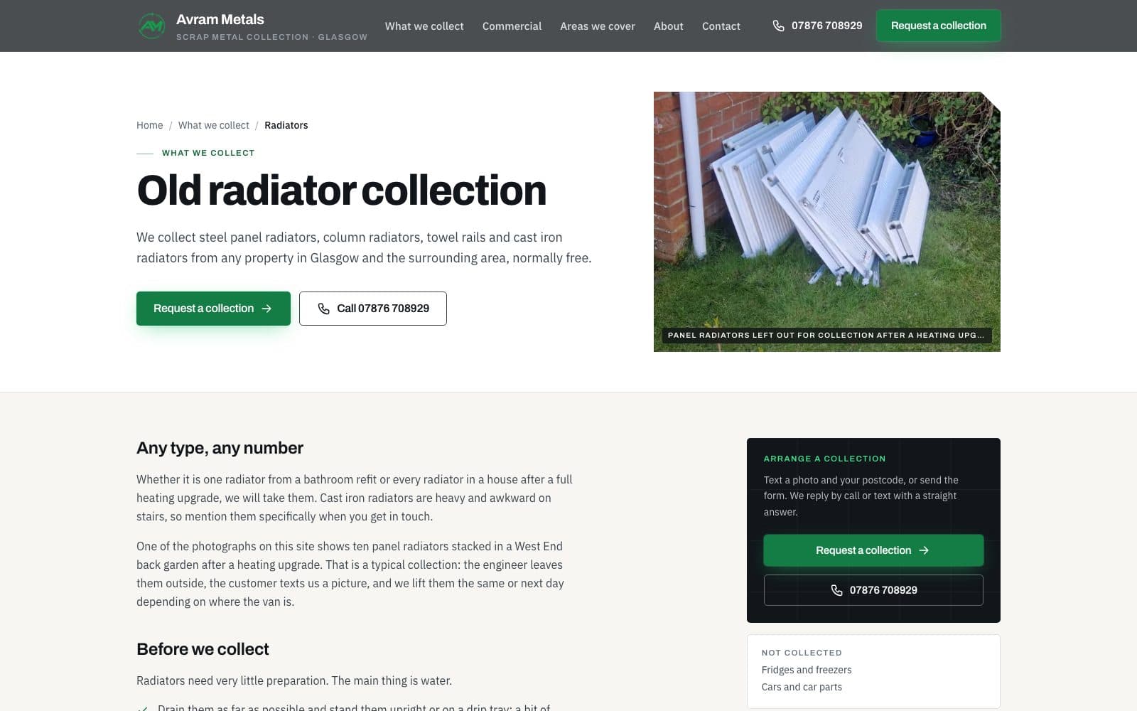Radiators item page — what is taken, what is not, and the questions people ask