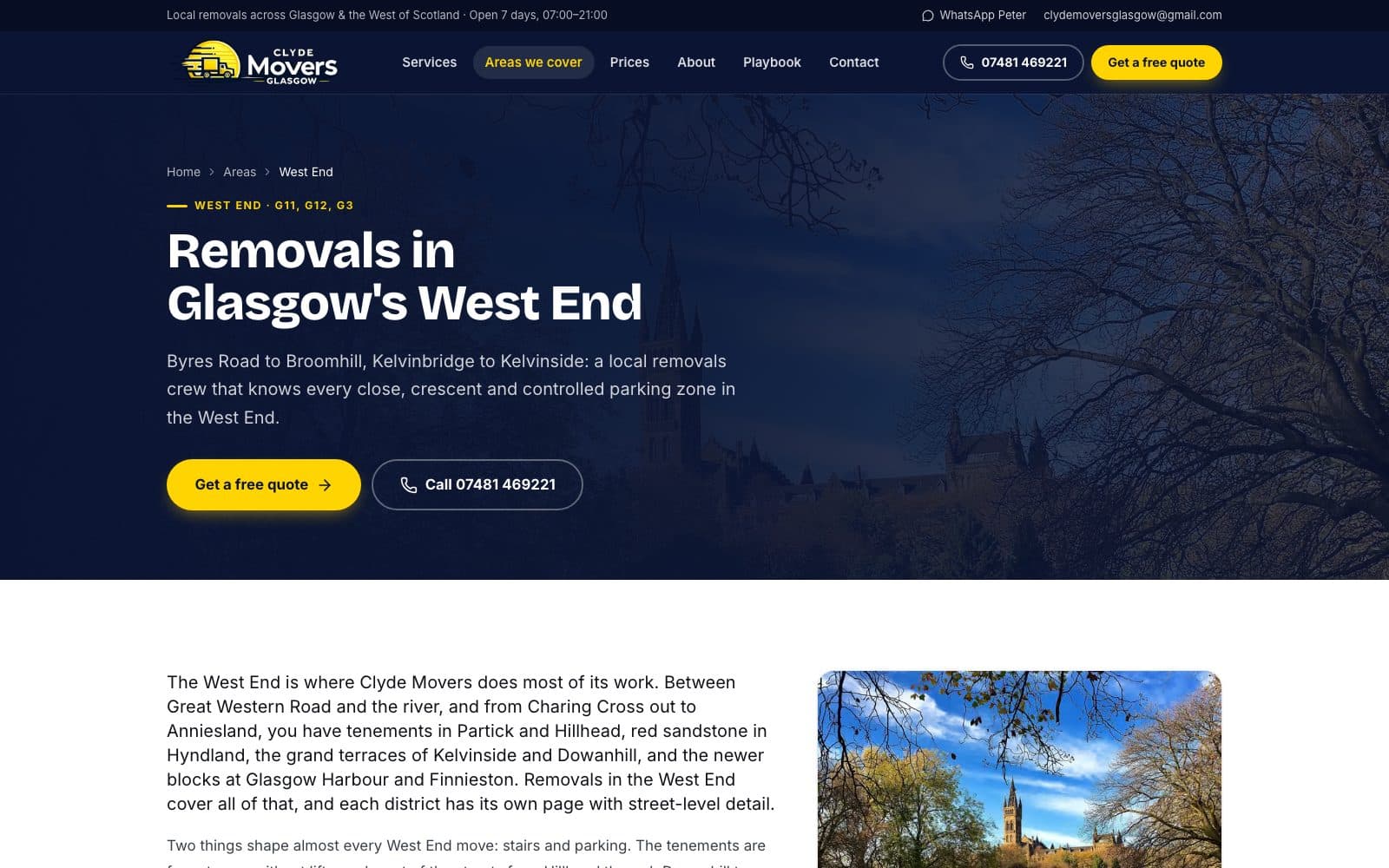 West End Glasgow removals area page