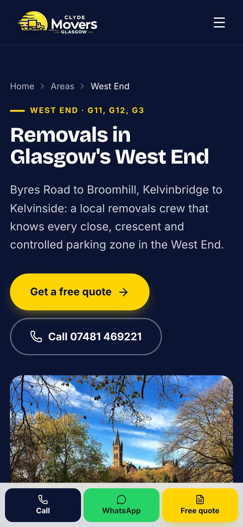 West End area page on a phone