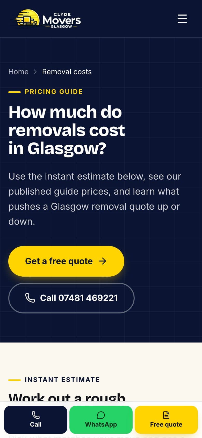 Instant estimate on a phone