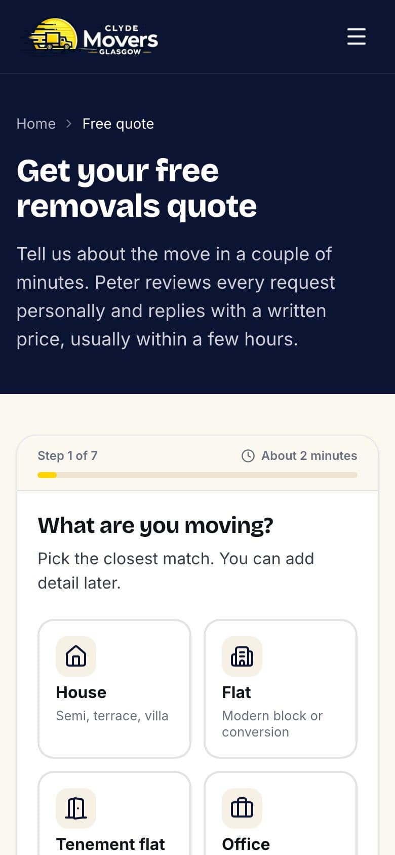 Quote wizard on a phone
