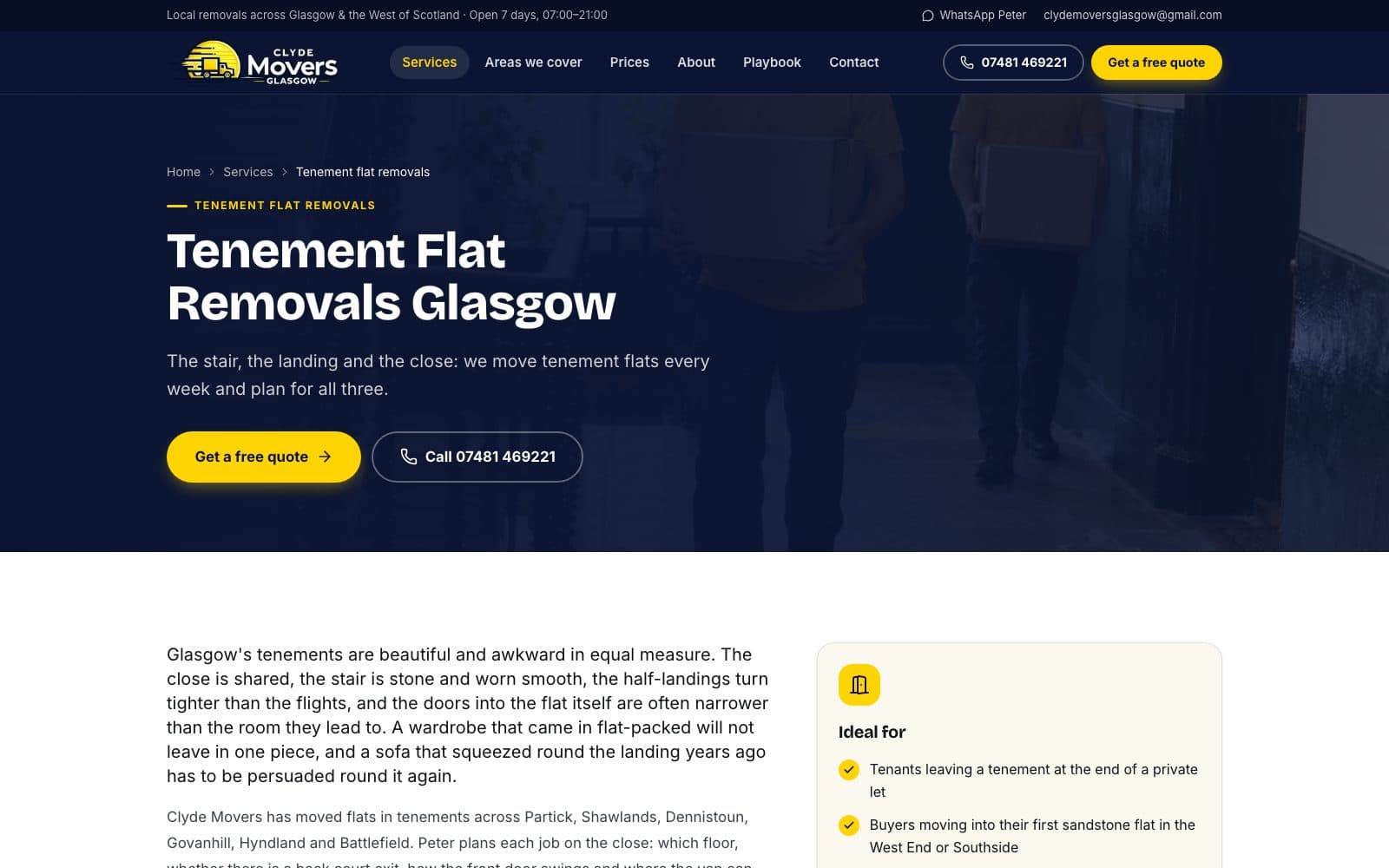 Tenement flat removals service page