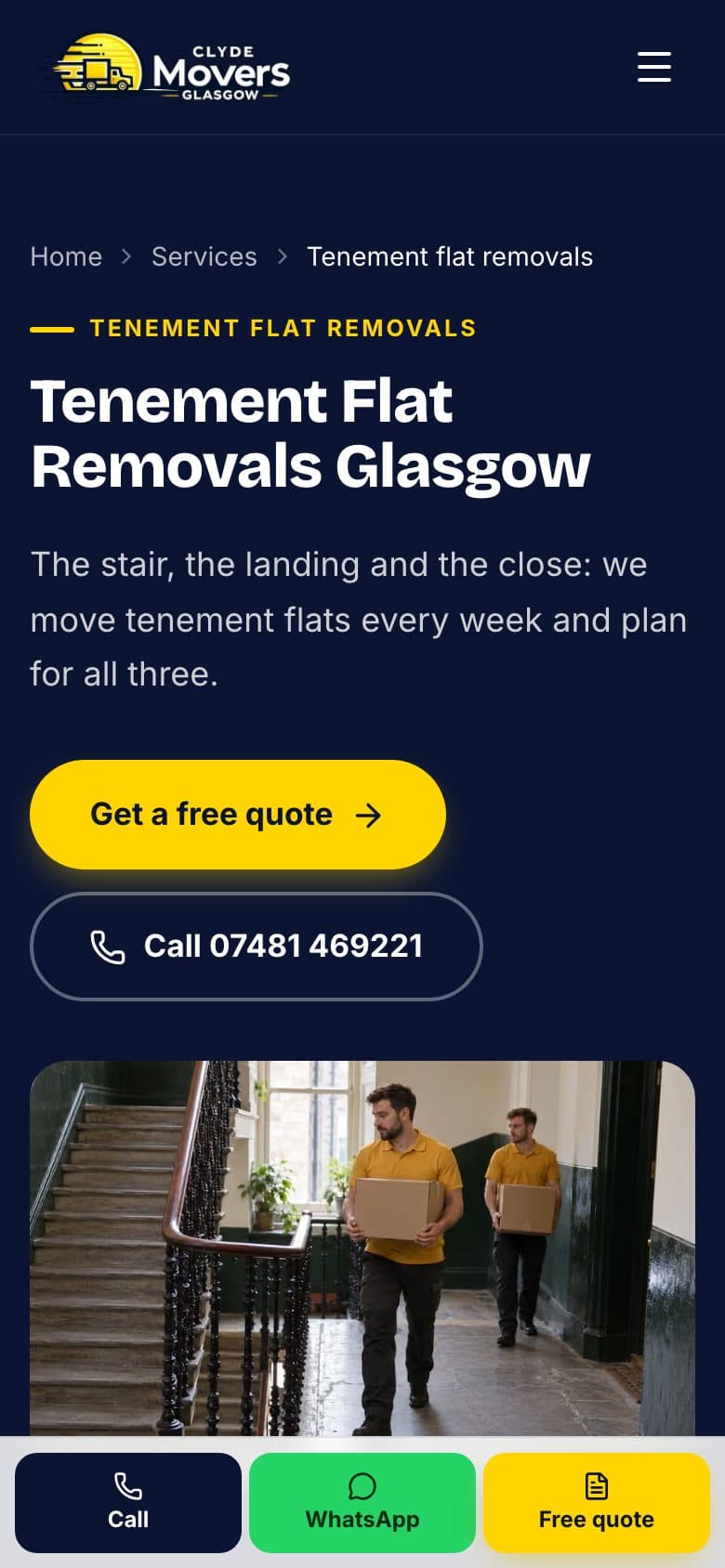 Tenement flat removals page on a phone