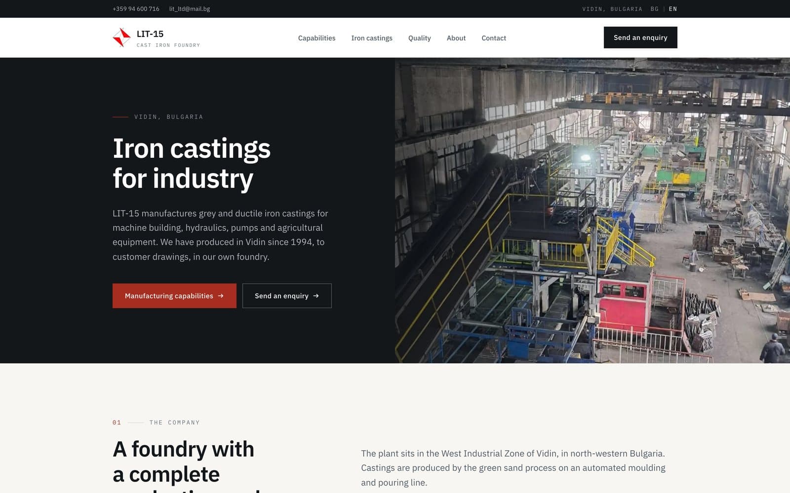 LIT-15 homepage with photography of the moulding line in Vidin