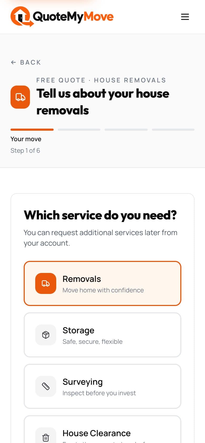The quote wizard on mobile
