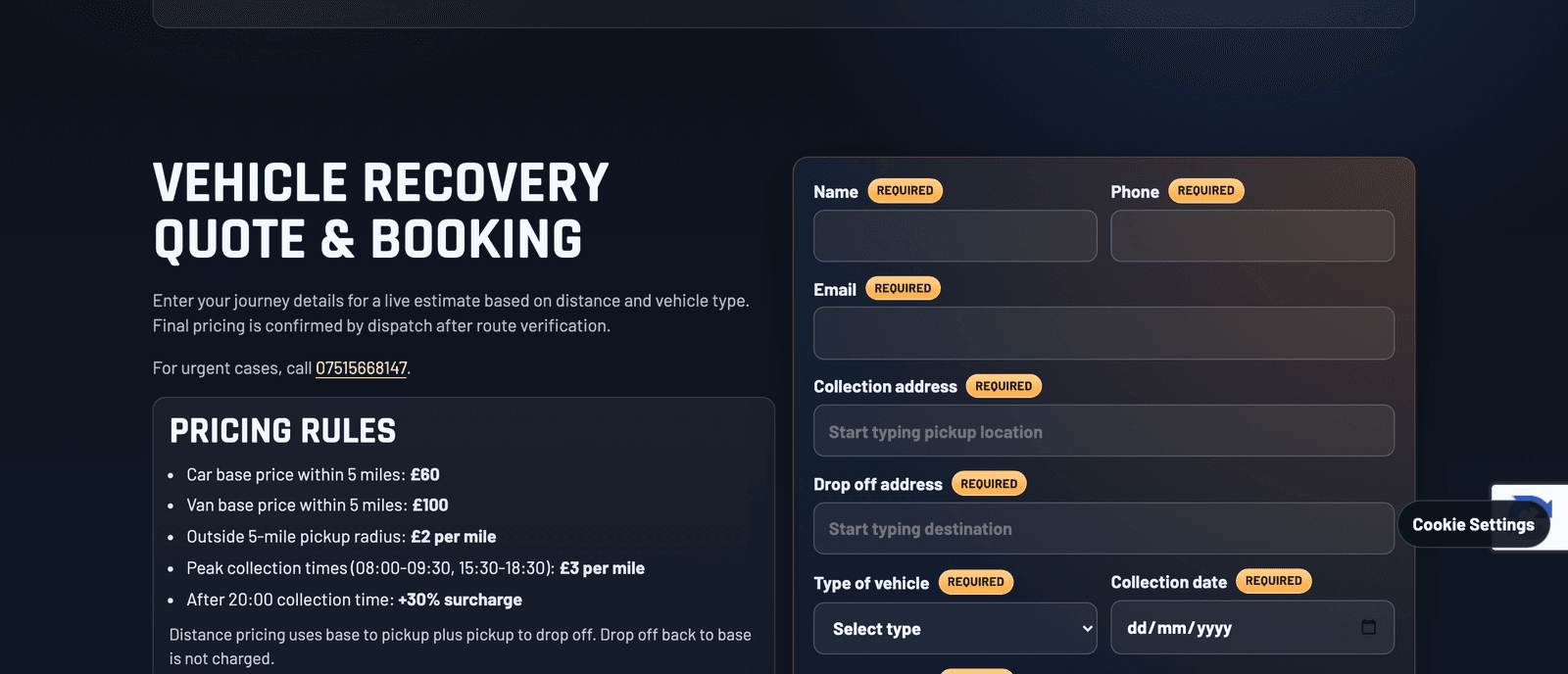 Roadsist Auto live pricing rules panel