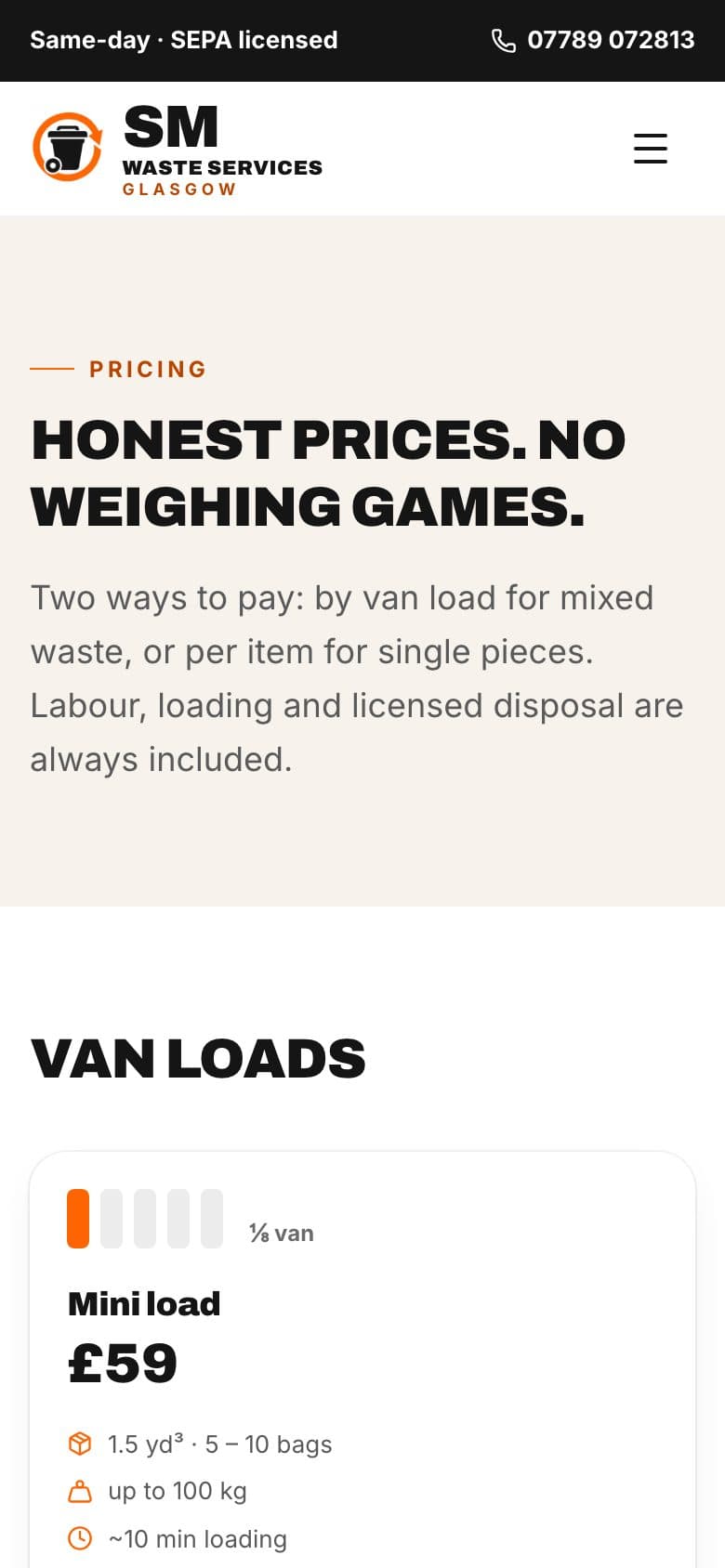 Pricing page on a phone
