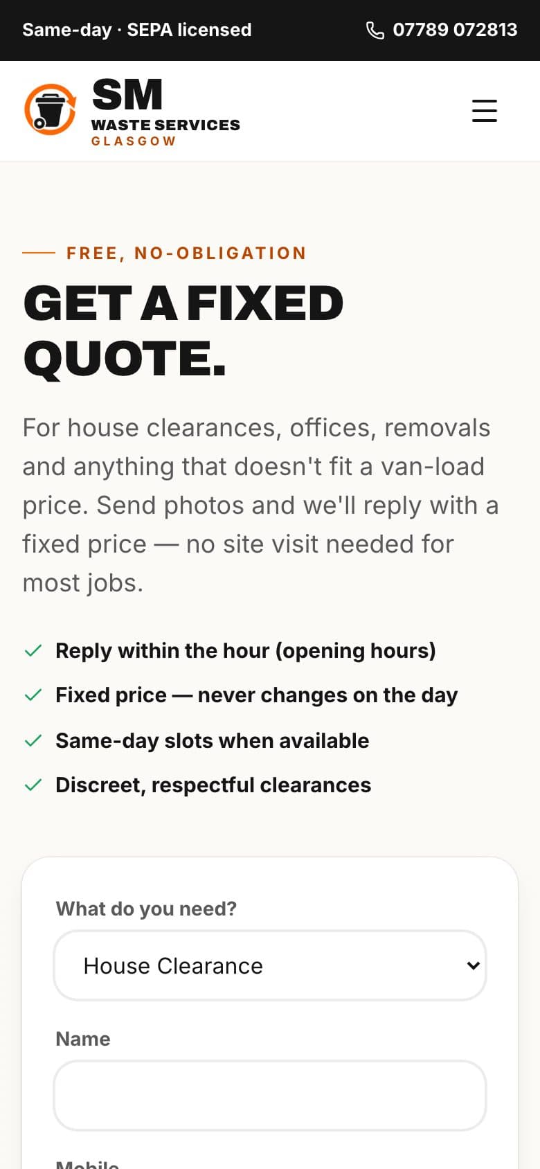 Quote page on a phone