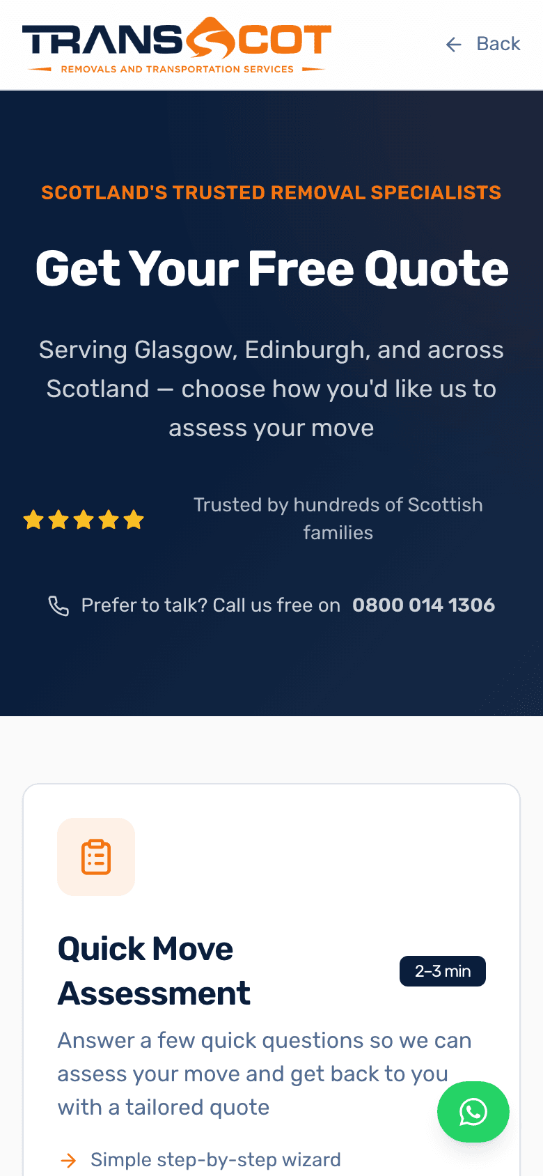 Quote application landing screen on mobile